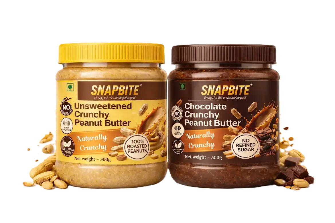 Snapbite crunchy peanut butter range including chocolate and unsweetened variants