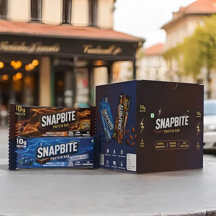 Snapbite high protein bars with 10g protein choco almond and blueberry flavors clean nutrition snack