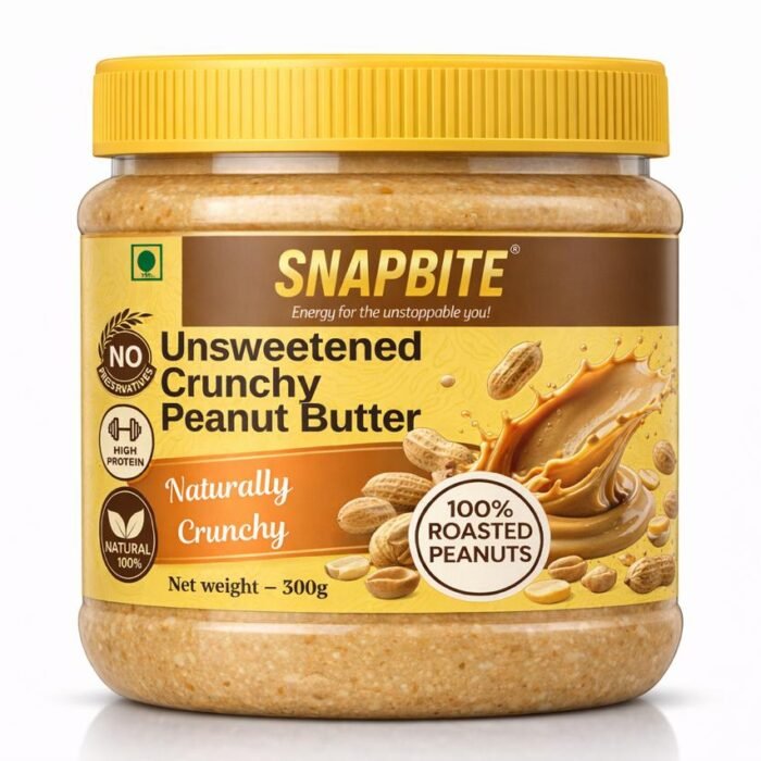 Unsweetened crunchy peanut butter by SnapBite with no added sugar and no preservatives